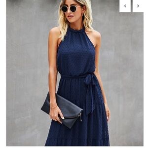 Navy Blue Halter Dress by Beachsissi